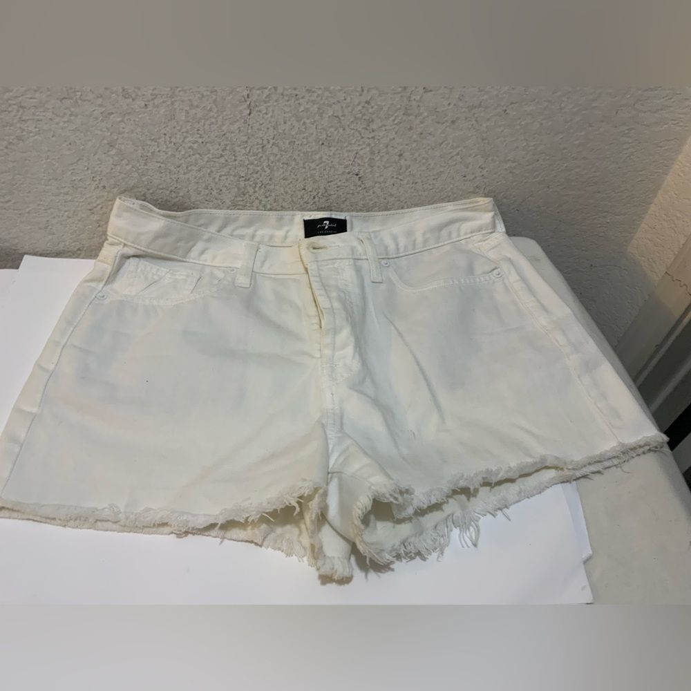 7 for all Mankind Cutoff Denim Shorts button fly in White size 28 - Picture 5 of 14